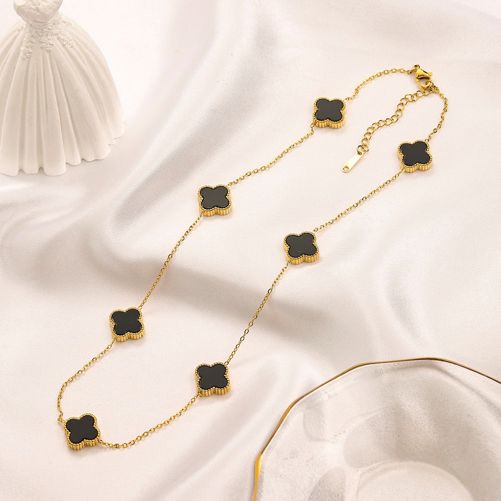 Multi Clover Black Necklace