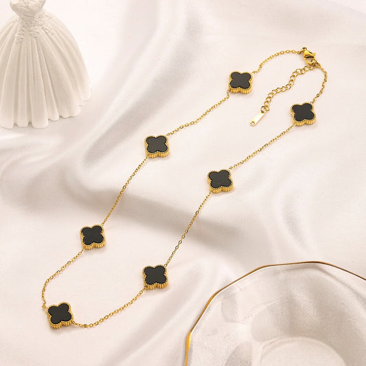 Multi Clover Black Necklace