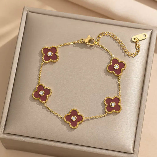 Burgundy Flower Chain Bracelet