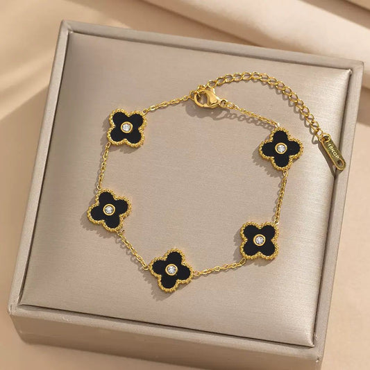 Black Flower Chain Bracelet