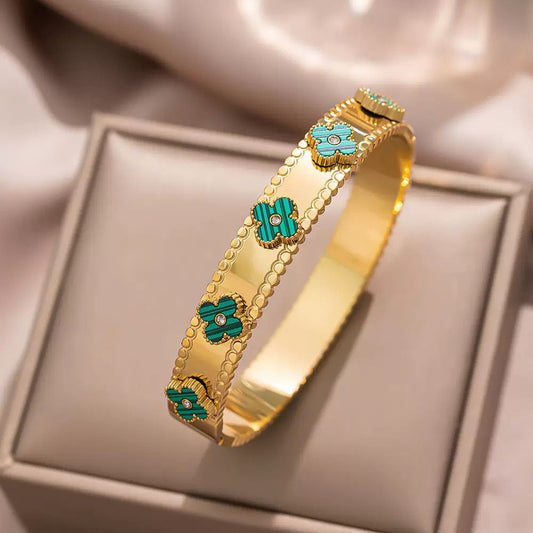 Green Flower Stone Bangle