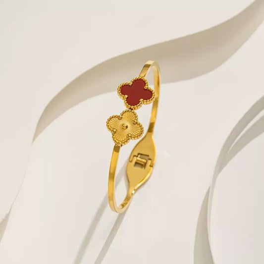 Burgundy & Gold Clover Leaf Bangle