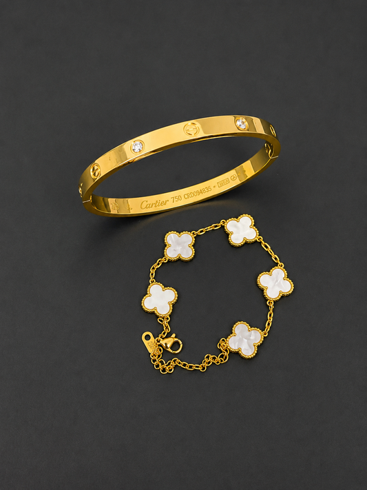 White Clover & Stone Love Bangle Duo